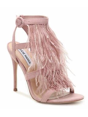 Steve Madden Blush Feather Trim Stiletto Sandal